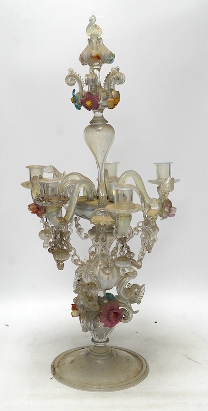 A 19th century Venetian glass candelabrum, 59cm. Condition - poor, several minor breaks